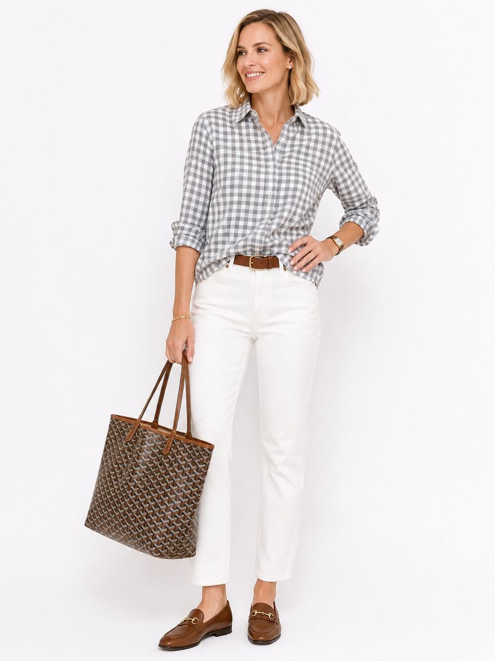 Nautica Gray Gingham Button Down Shirt Small Preppy Coastal Classic Plaid